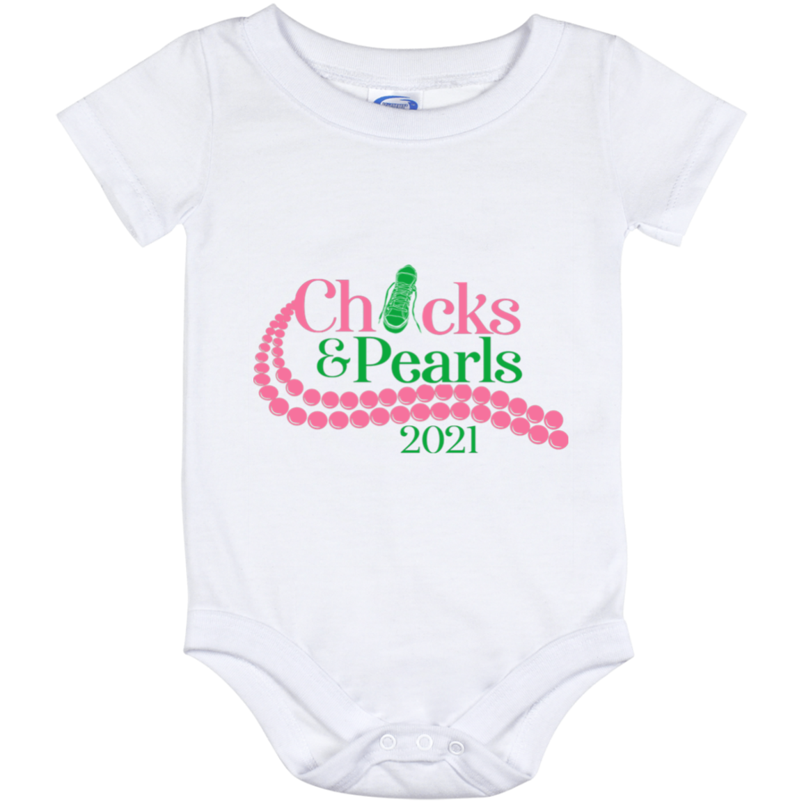 Chucks and Pearls - Kamala Harris Feminist Empower Baby Onesie - Infant Newborn Bodysuit, White, Baby Onesie - 12 Month