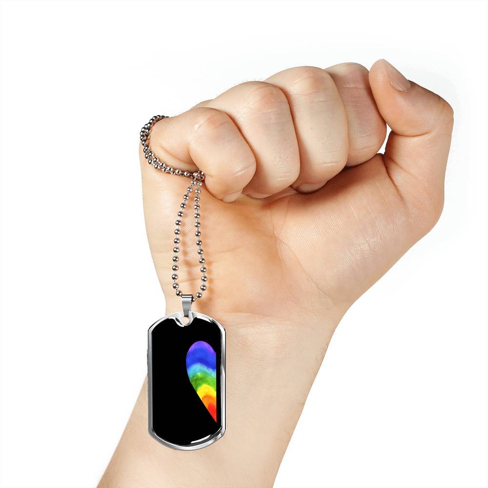 LGBT Rainbow Heart Matching Couple Dog Tag Pendant Necklace Valentine's Gifts - Dog Tag (Silver)