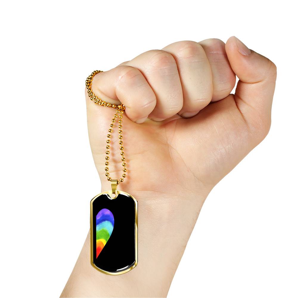 LGBT Rainbow Heart Matching Couple Dog Tag Pendant Necklace Valentine's Day Gifts - Dog Tag (Gold Plated)