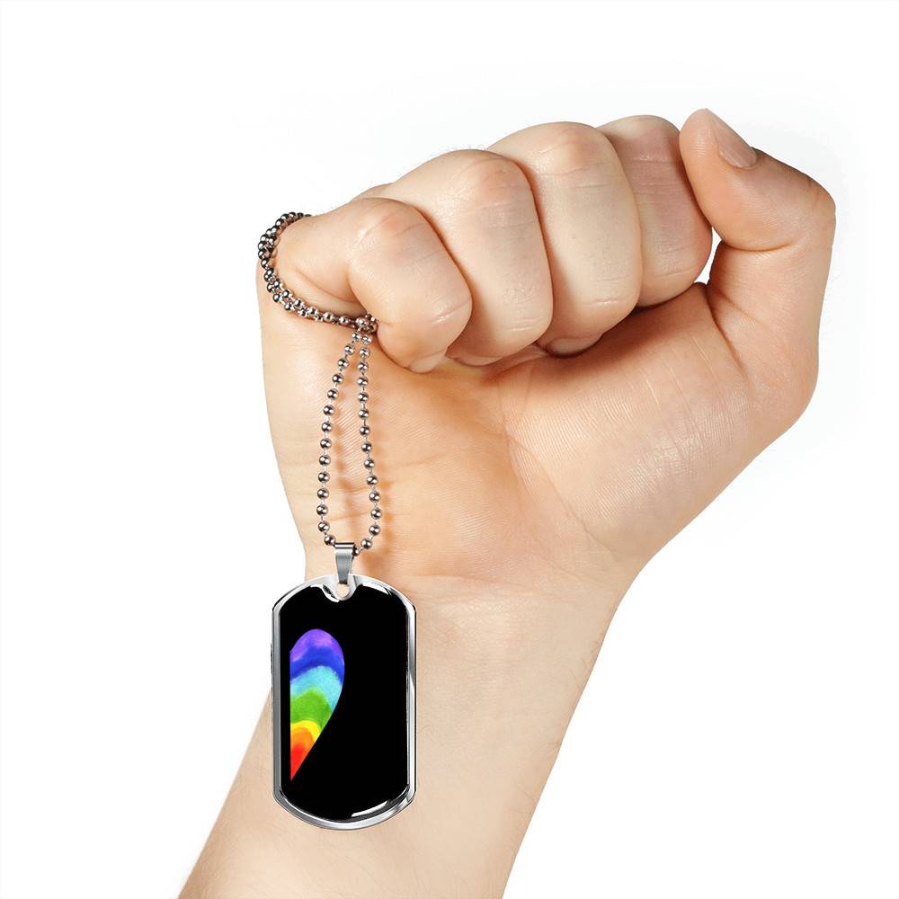 LGBT Rainbow Heart Matching Couple Dog Tag Pendant Necklace Valentine's Day Gifts - Dog Tag (Silver)
