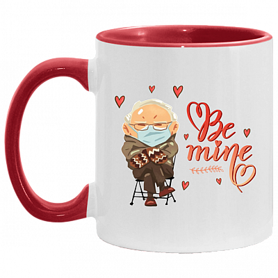 Bernie Sanders Mittens Be Mine Valentine's Day Accent Mug, White/Red, 11 oz. Accent Mug