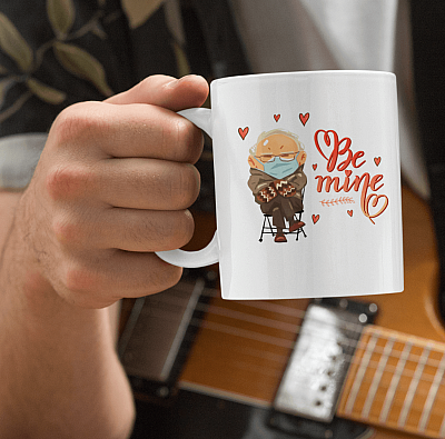 Alternative view of Bernie Sanders Mittens Be Mine Valentine's Day Ceramic Coffee Mug - Beer Stein - Water Bottle - Color Changing Mug
