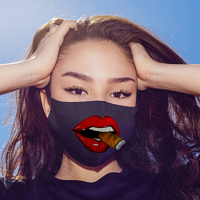 Alternative view of Red Lips Cigar Reusable Washable Custom Printed Cloth Face Mask