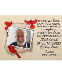 Personalized Photo Memorial Those We Love Don't Go Away They Walk Beside Us Framed Canvas - Unframed Poster, White, 0.75'' Framed Canvas