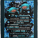 Turtle To My Husband Never, White, Cozy Plush Fleece Blanket - 50x60