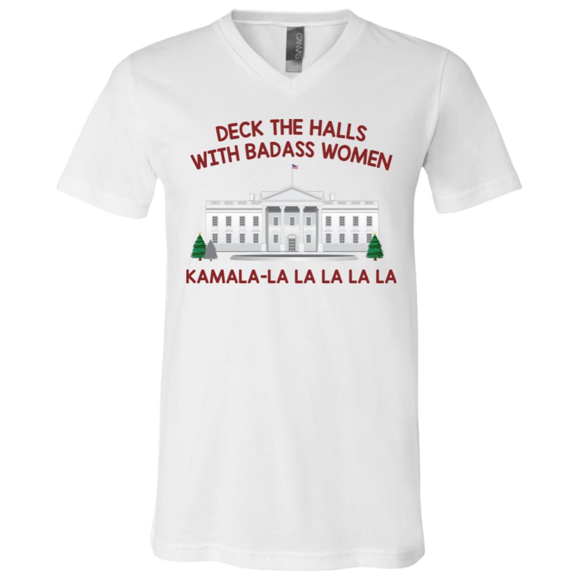 Deck The Halls With Badass Women shirt, White, V-Neck T-Shirt