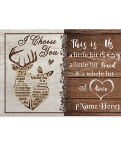 Personalized Deer Couple Decor I Choose You To Do Life With Hand In Hand Framed Canvas - Unframed Poster, White, 0.75'' Framed Canvas