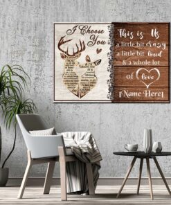 Alternative view of Personalized Deer Couple Decor I Choose You To Do Life With Hand In Hand Framed Canvas - Unframed Poster