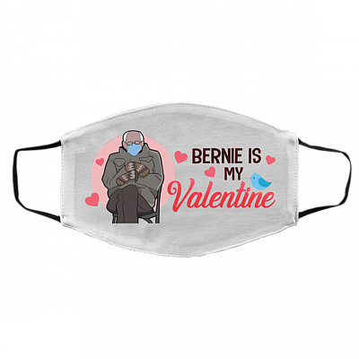 Bernie Is My Valentine Inauguration Meme Washable Reusable Custom Printed Cloth Face Mask Cover, White, Cloth Face Cover – Medium/Large