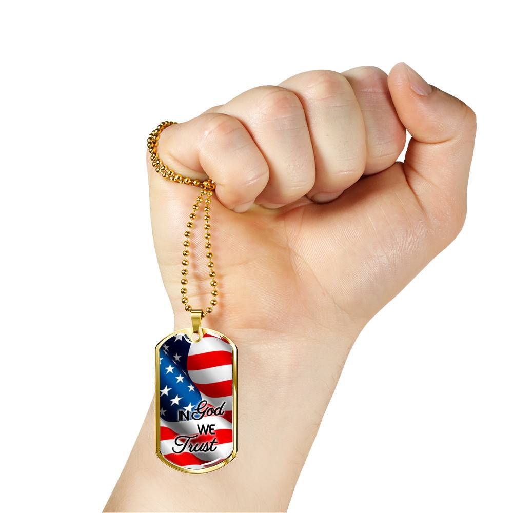 In God We Trust American Flag Dog Tag Pendant Necklace - Christian Necklace Religious Gifts For Men - Dog Tag (Gold Plated)