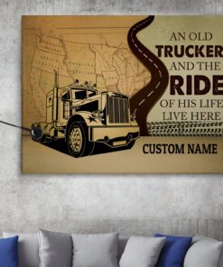 Alternative view of Personalized An Old Trucker And The Ride Of His Life Live Here Framed Canvas - Trucker Husband Unframed Poster