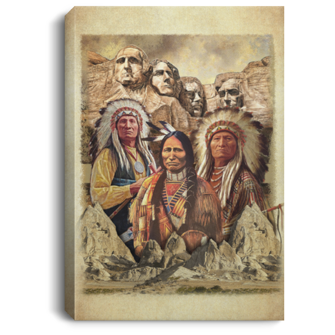 Native American Mount Rushmore Indigenous Chief Canvas Prints - The Original Founding Fathers Unframed Poster, White, 0.75'' Framed Canvas