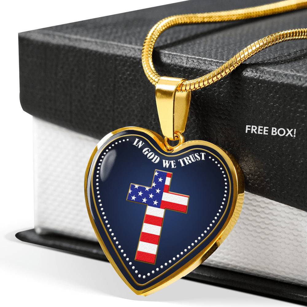 In God We Trust Heart Pendant Necklace - Christian Cross Necklace - Faith Religious Jewelry - Heart Luxury Necklace (Gold Plated)