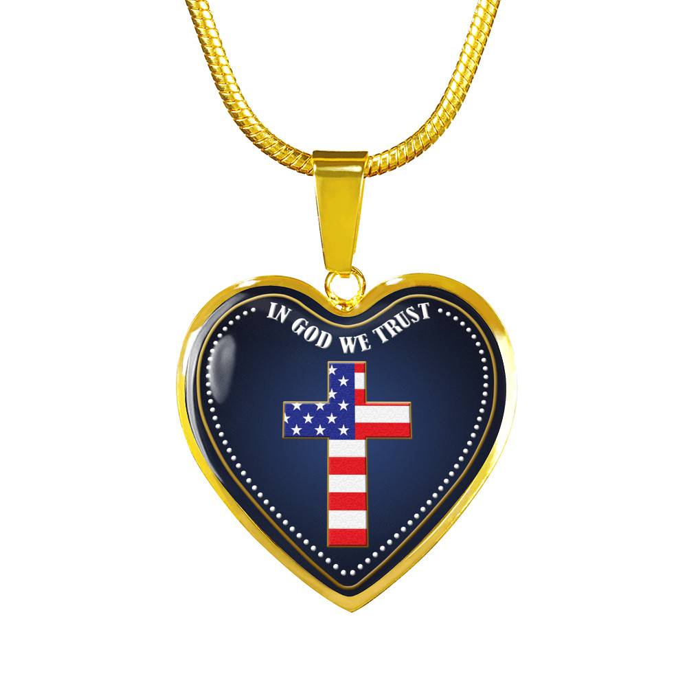 In God We Trust Heart Pendant Necklace - Christian Cross Necklace - Faith Religious Jewelry - Heart Luxury Necklace (Gold Plated)