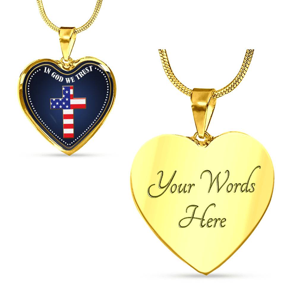 In God We Trust Heart Pendant Necklace - Christian Cross Necklace - Faith Religious Jewelry - Heart Luxury Necklace (Gold Plated)