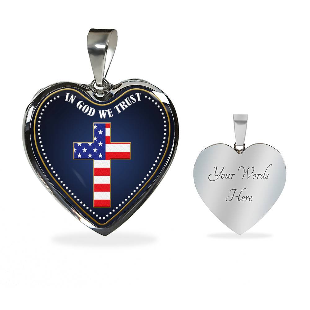 In God We Trust Heart Pendant Necklace - Christian Cross Necklace - Faith Religious Jewelry - Heart Luxury Necklace (Silver)