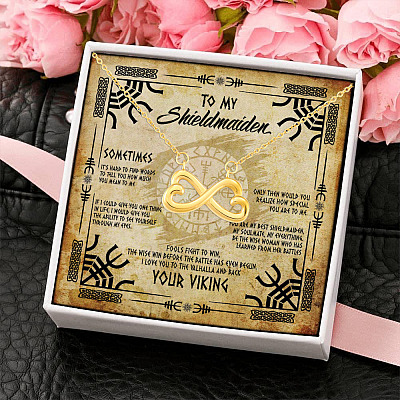 To My Shieldmaiden I Love You to Valhalla And Back Infinity Heart Pendant Necklace - Viking Wife Necklace