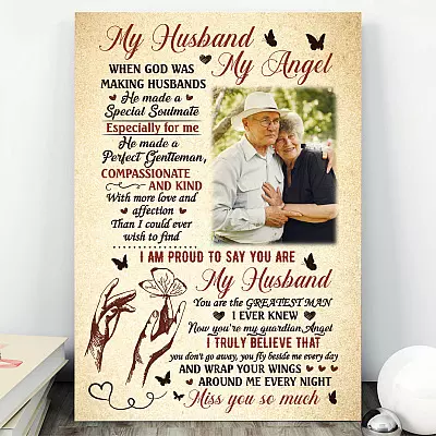 Alternative view of Personalized Photo My Husband My Angel when God Was Making Husbands Framed Canvas - Unframed Poster