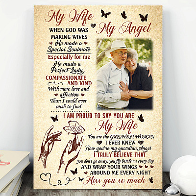 Alternative view of Personalized Photo My Wife My Angel when God Was Making Wives Framed Canvas - Unframed Poster