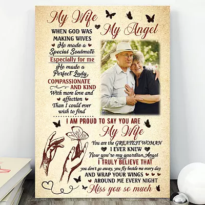 Alternative view of Personalized Photo My Wife My Angel when God Was Making Wives Framed Canvas - Unframed Poster