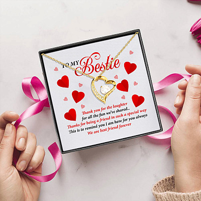 To My Bestie Thank You for the Laughter for All the Fun We've Shared Forever Love Pendant Necklace