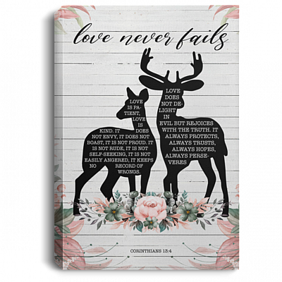 Love Is Patient Love Is Kind Deer Gallery Wrapped Framed Canvas Prints-Unframed Poster-Home Decor Wall Art, White, 0.75'' Framed Canvas