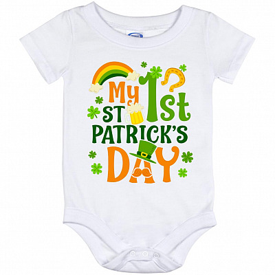 My 1st St Patrick's Day Cute Funny, White, Baby Onesie - 12 Month
