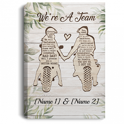 Personalized Biker Couple We're A Team Gallery Wrapped Framed Canvas Prints - Unframed Poster, White, 0.75'' Framed Canvas
