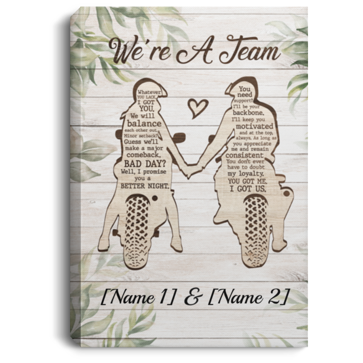 Personalized Biker Couple We're A Team Gallery Wrapped Framed Canvas Prints - Unframed Poster, White, 0.75'' Framed Canvas