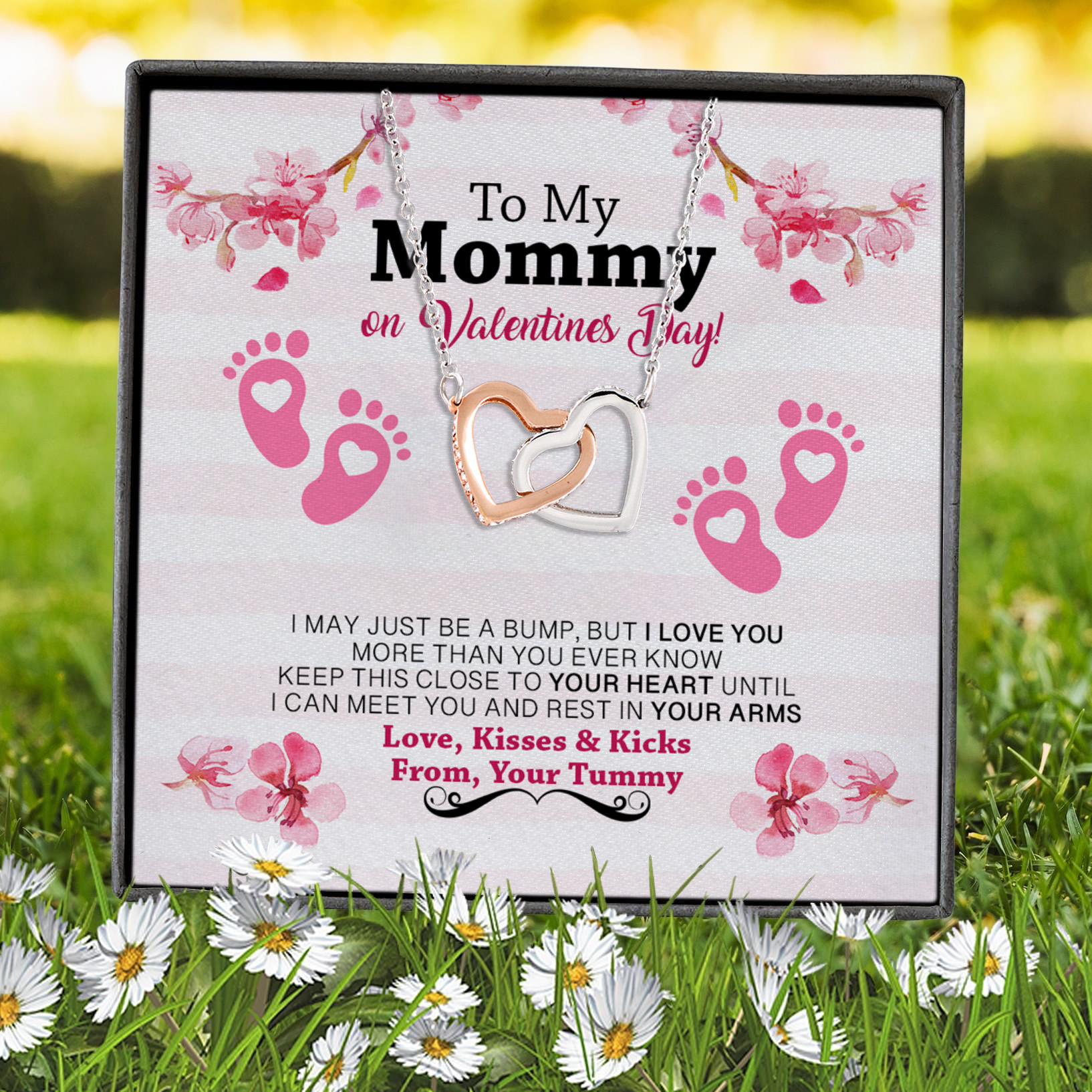 7VT. To My Mommy On Valentines Day Interlocking Hearts Necklace 7