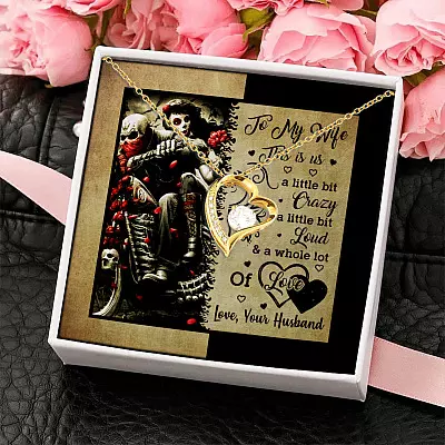 To My Wife This Is Us a Little Bit Crazy a Little Bit Loud a Whole Lot of Love Forever Love Pendant Necklace
