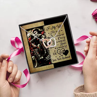 Alternative view of To My Wife This Is Us a Little Bit Crazy a Little Bit Loud Joined Interlocking Hearts Pendant Necklace