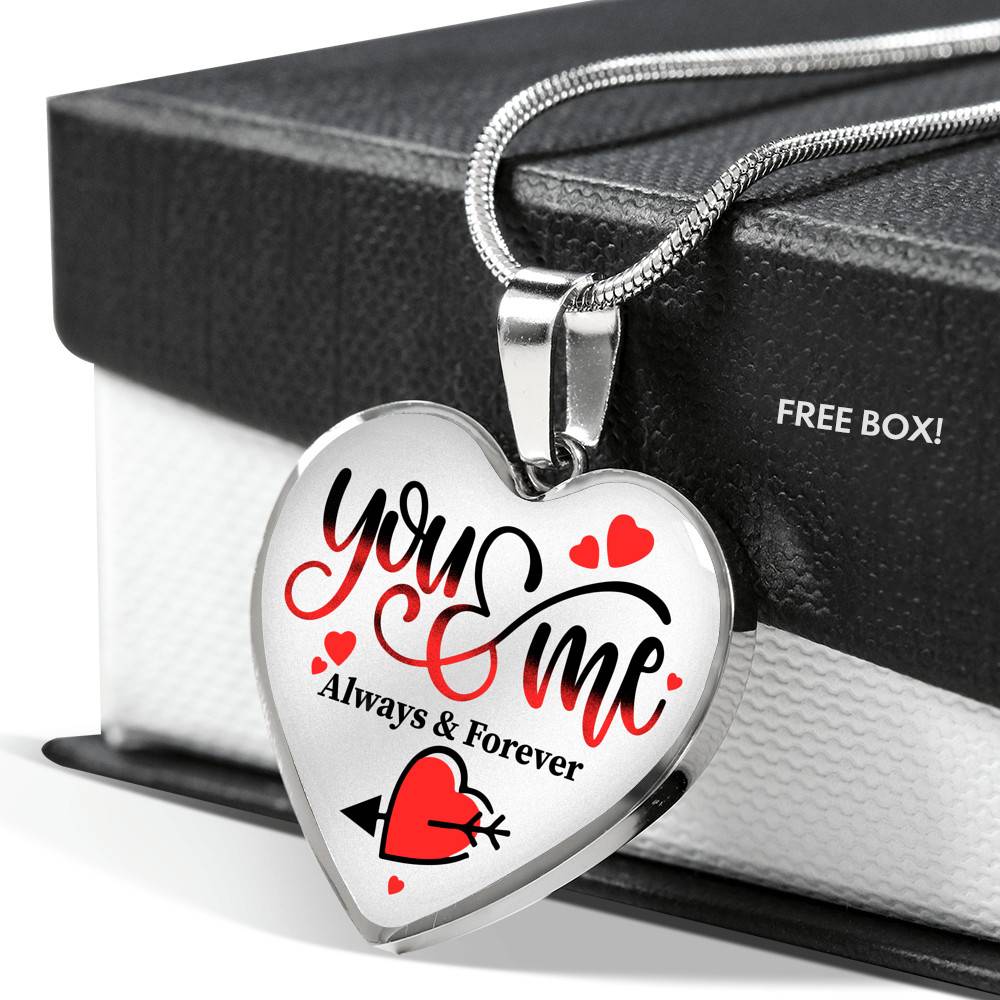 You and Me Always and Forever Best Valentine Gift Heart Pendant Necklace - Heart Luxury Necklace (Silver)