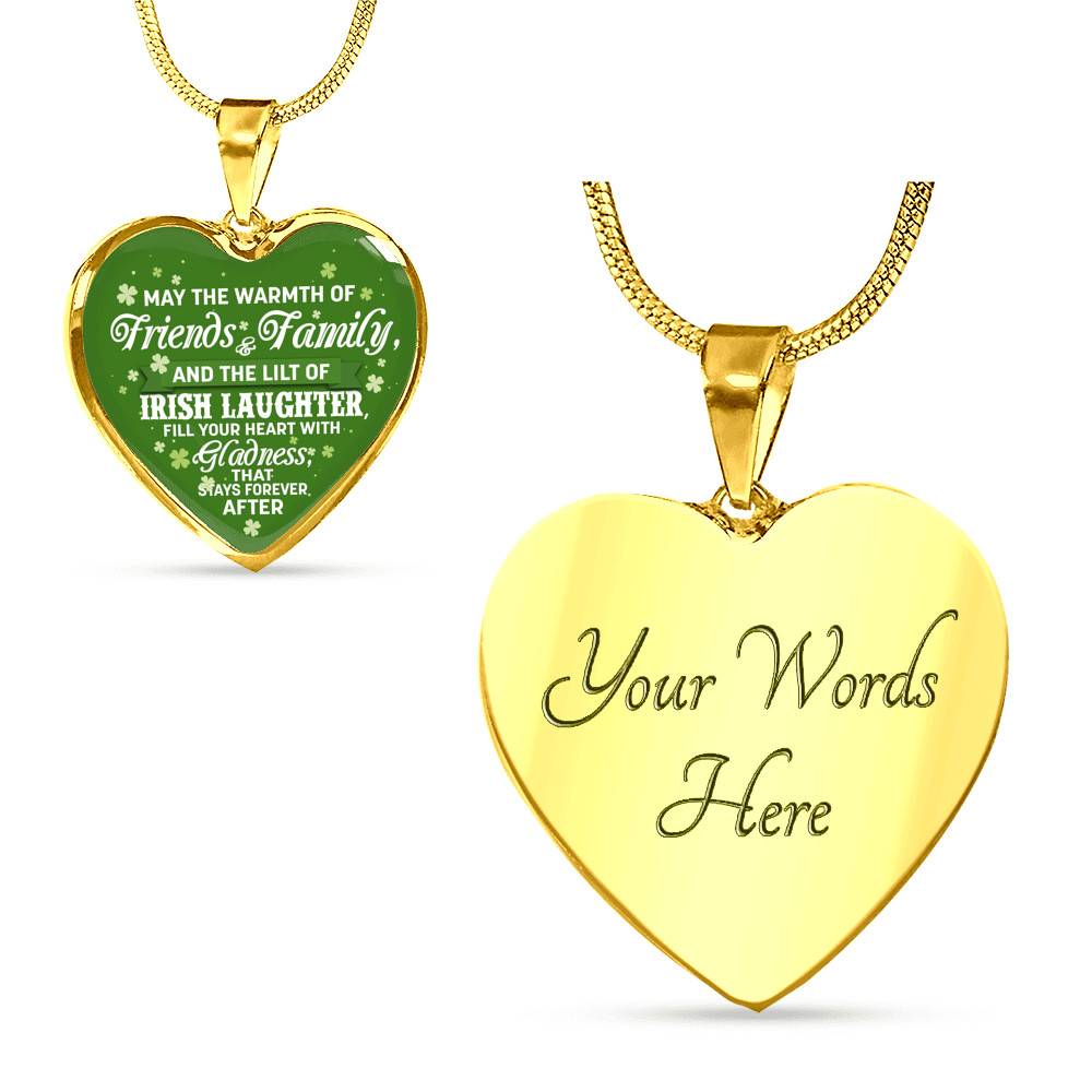 Irish Laughter Fill Your Heart with Joy and Gladness Irish Blessing Gift Heart Pendant Necklace - Heart Luxury Necklace (Gold Plated)