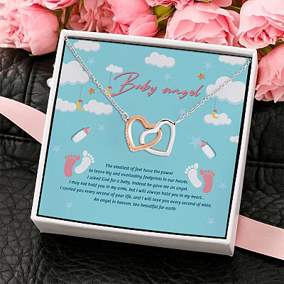Baby Angel the Littlest Feet Make the Biggest Footprints in Our Hearts Interlocking Heart Pendant Necklace