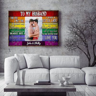 Alternative view of Personalized Photo To My Husband The Day I Met You LGBT Gay Pride Framed Canvas Prints - Unframed Poster