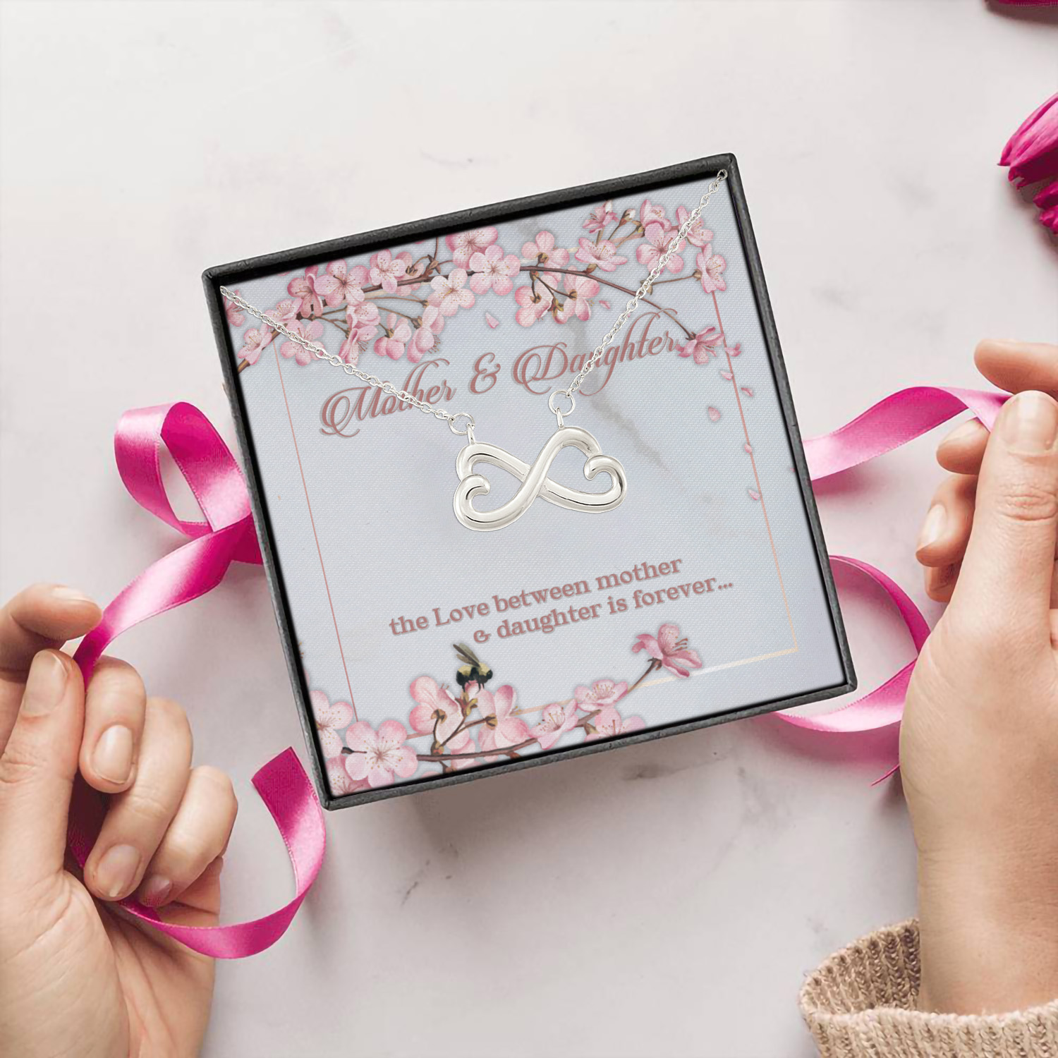 2LV. Mother Daughter Bond(4) Infinity Heart Necklace (Silver) 5