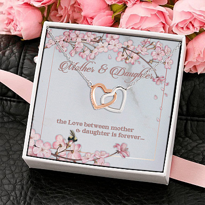 Mother and Daughter the Love Between Mother and Daughter Is Forever Interlocking Hearts Pendant Necklace