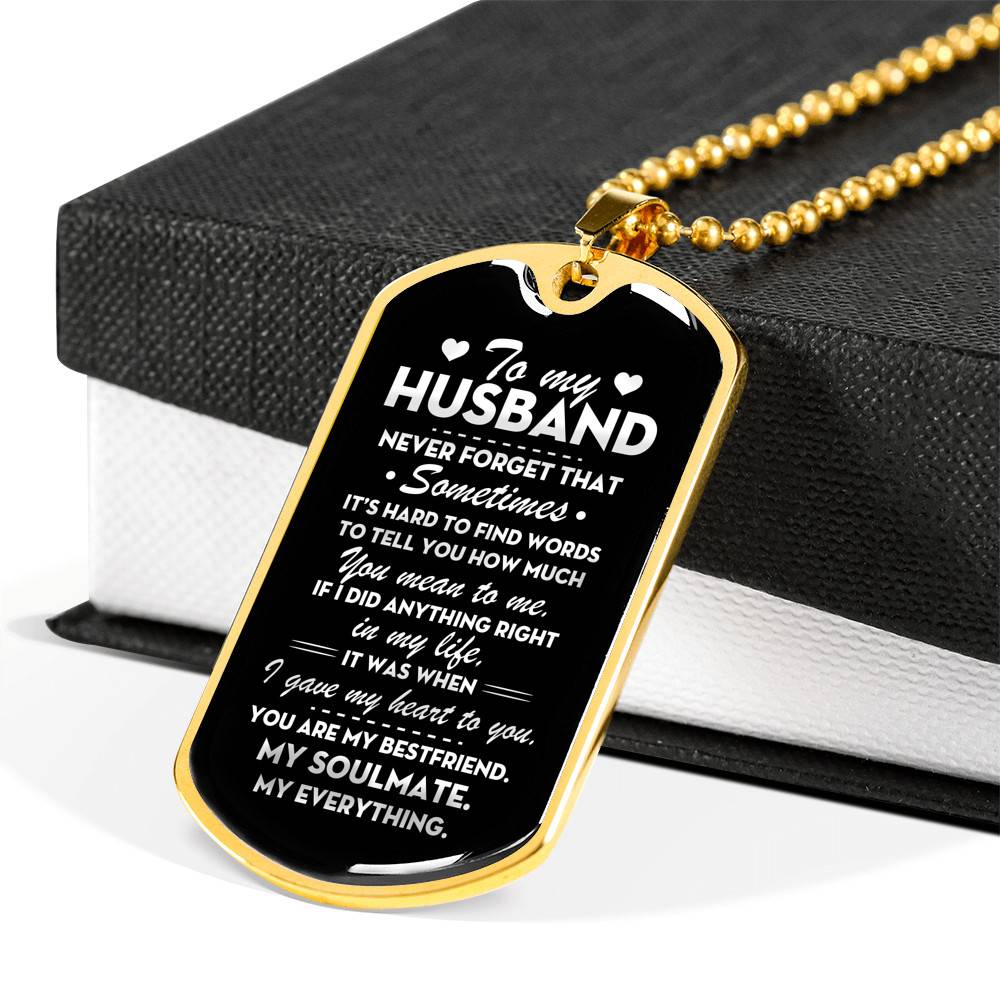From Wife To My Husband Never Forget That Sometimes It's Hard To Find Words To Tell You Dog Tag Pendant Necklace - Dog Tag (Gold Plated)