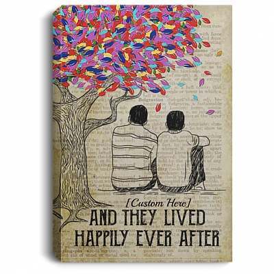Personalized And They Lived Happily Ever After LGBT Gay Couple Framed Canvas Prints - Gay Pride Unframed Poster, White, 0.75'' Framed Canvas