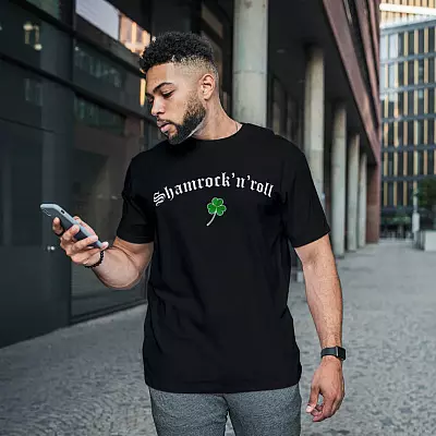 Alternative view of Clover Shamrock N Roll Saint Patrick's Day T-shirt - St Patrick's Day Gaelic Irish Shirt