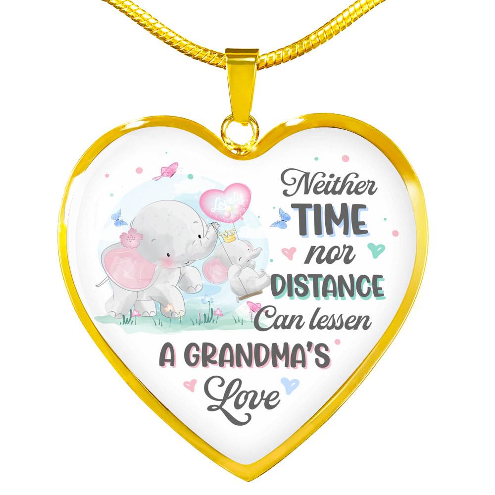 Neither Time Nor Distance Can Lessen A Grandma's Love Cute Elephant Heart Pendant Necklace for Granddaughter - Heart Luxury Necklace (Gold Plated)