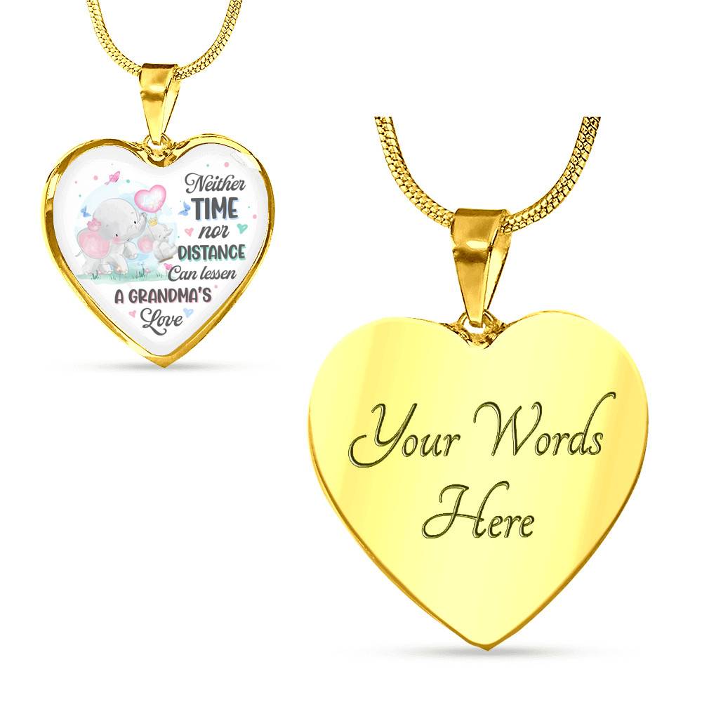 Neither Time Nor Distance Can Lessen A Grandma's Love Cute Elephant Heart Pendant Necklace for Granddaughter - Heart Luxury Necklace (Gold Plated)