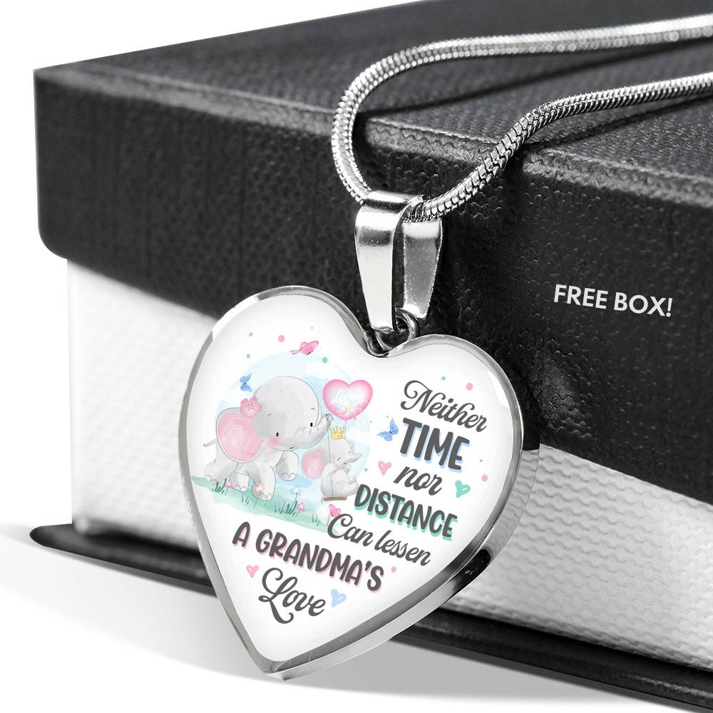 Neither Time Nor Distance Can Lessen A Grandma's Love Cute Elephant Heart Pendant Necklace for Granddaughter - Heart Luxury Necklace (Silver)