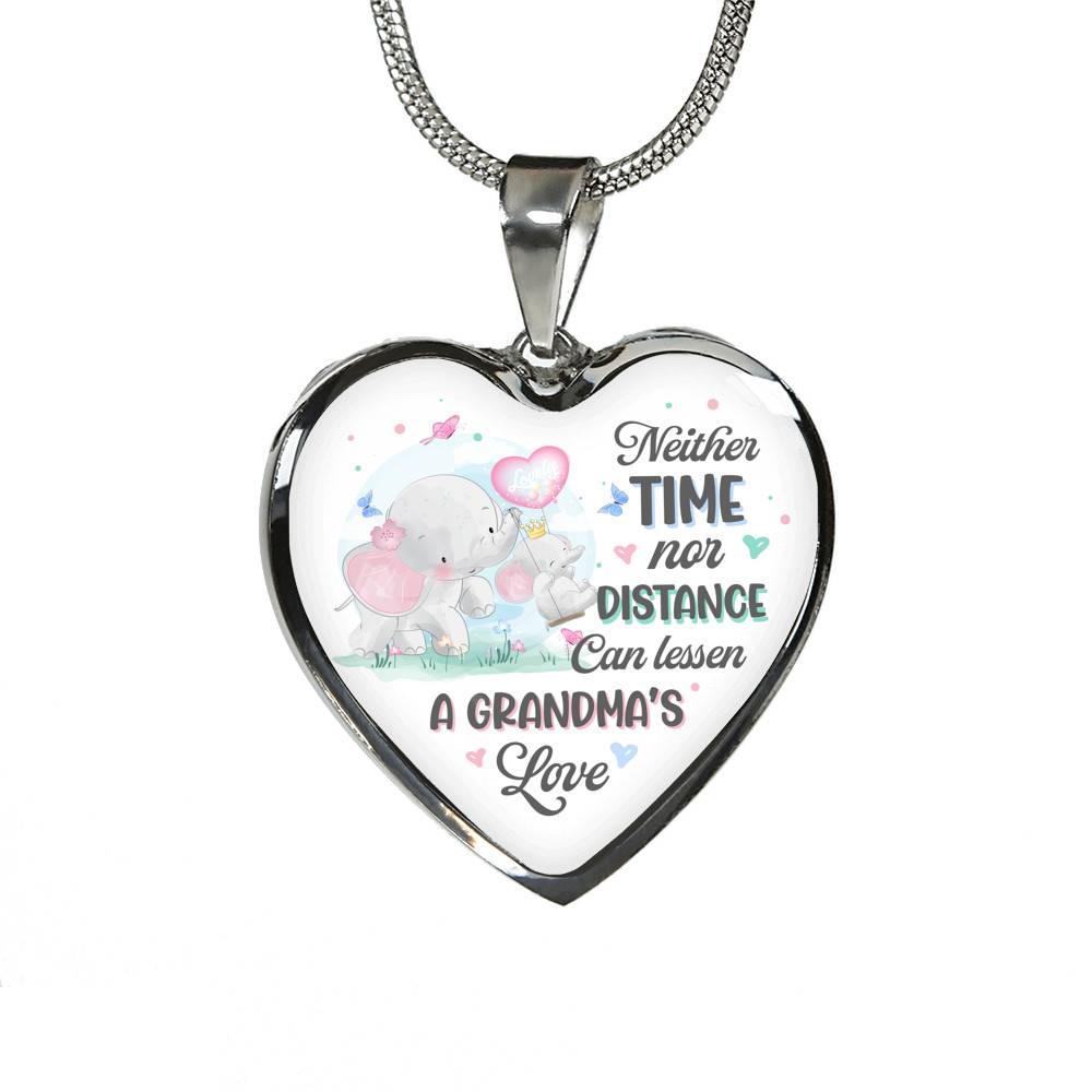 Neither Time Nor Distance Can Lessen A Grandma's Love Cute Elephant Heart Pendant Necklace for Granddaughter - Heart Luxury Necklace (Silver)