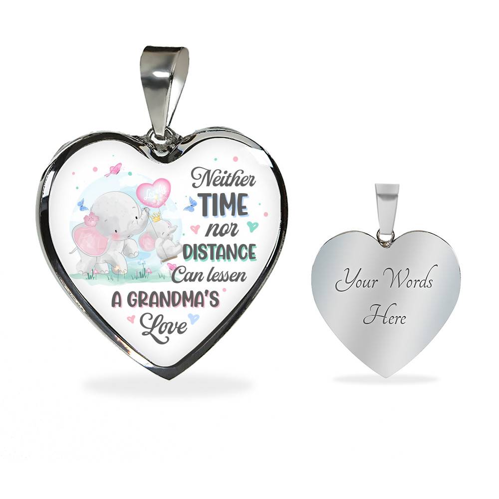 Neither Time Nor Distance Can Lessen A Grandma's Love Cute Elephant Heart Pendant Necklace for Granddaughter - Heart Luxury Necklace (Silver)