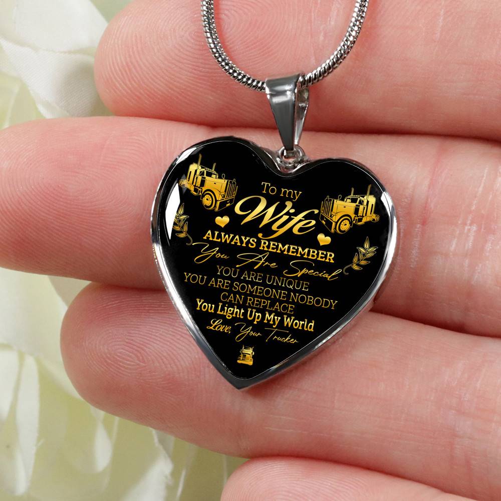 To My Wife Always Remember You Are Special You Light Up My World Love Your Trucker Heart Pendant Necklace - Heart Luxury Necklace (Silver)