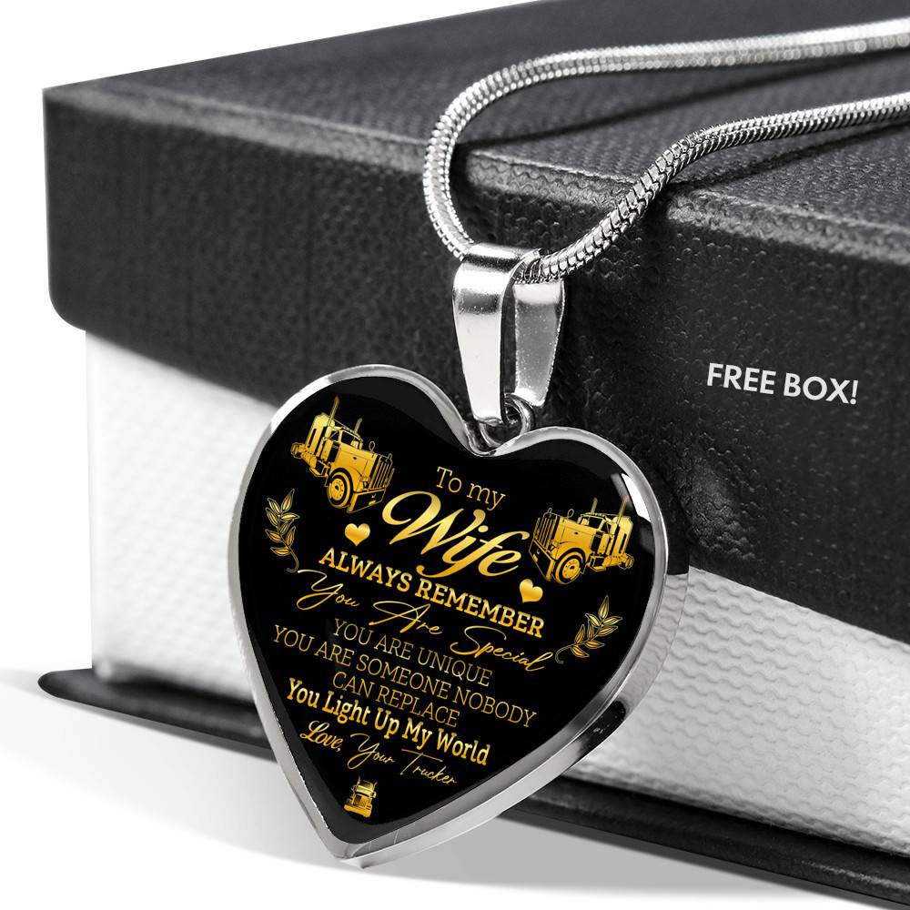 To My Wife Always Remember You Are Special You Light Up My World Love Your Trucker Heart Pendant Necklace - Heart Luxury Necklace (Silver)