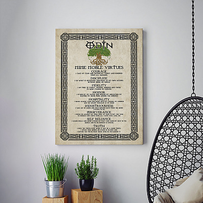 Alternative view of Nine Noble Virtues Of Asatru Viking Framed Canvas - Courage Honor Fidelity Discipline Unframed Poster