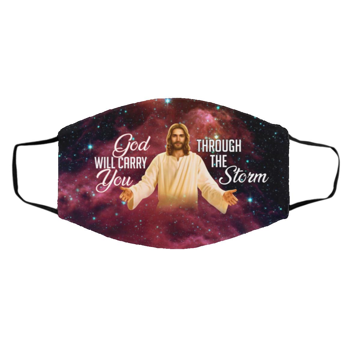 God Will Carry You Through, White, Cloth Face Cover – Medium/Large
